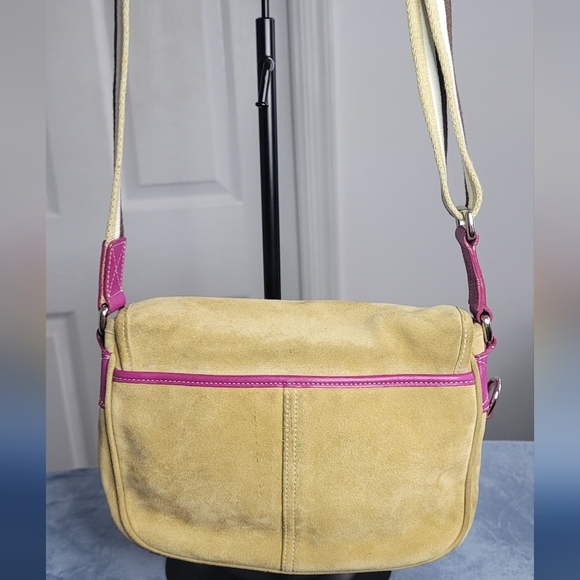 Vintage Coach Hamptons Suede Field Bag 9274 Stylish Pink and Brown - Picture 3 of 11